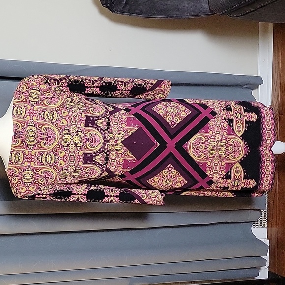 ETCETERA purple/ pink geometric midi dress sz 6 - Picture 4 of 8